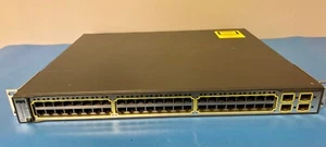 Cisco WS-C3750G-48PS-S 48 Port PoE 3750G Gigabit Switch - With Rack Ears - Picture 1 of 4