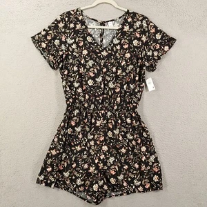 New Old Navy Romper Womens Medium Black Floral Flowers - Picture 1 of 12