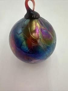 Grande Decorazione Natalizia Vetro Soffiato a Mano Iridescente Viola Verde Blu Vintage - Foto 1 di 18