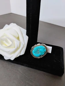 Junior Begay Navajo Kingman Turquoise Size 8 Sterling Silver Ring - Picture 1 of 7