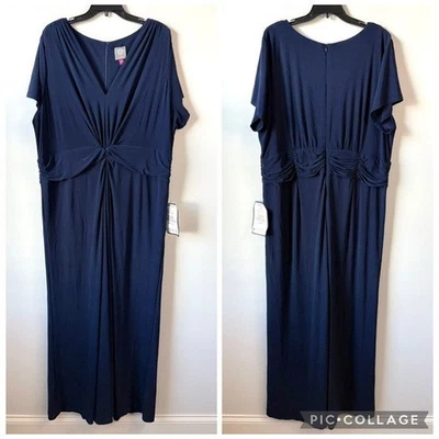 Mono Vince Camuto Jersey Tejido Cuello en V Azul Marino 3X Talla Grande Foto 1 de 4