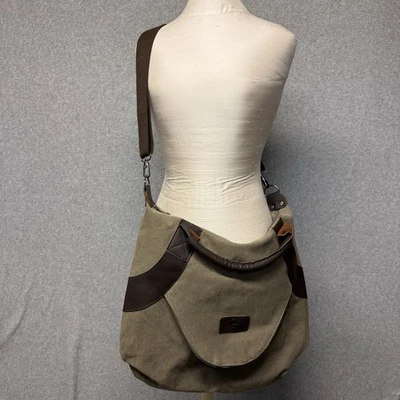 Grace Callie Designs Hobo Shoulder Bag Canvas Leather Tote Safari Grey Pockets - Image 1 of 4