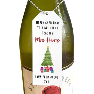Etiqueta de regalo de metal personalizada, regalo de feliz árbol de Navidad para maestro o TA Foto 1 de 4