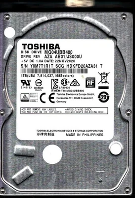 MQ04UBB400 HDKFD20AZA31 T REV: AZA AB01/JS000U 4 TB NOV 2020 FILIPINAS TOSHIBA Foto 1 de 3