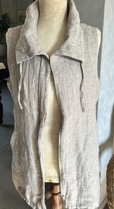 Women’s AERO Dove Grey Linen Gilet Vest Large Lined Pockets - Picture 1 of 10