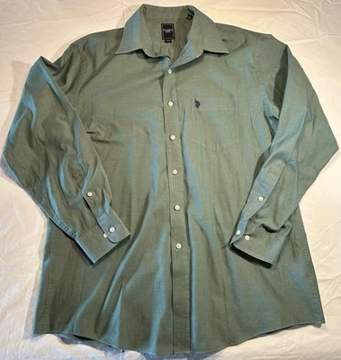 U.S. Polo Assn. Men’s Large 16/16-1/2 34/35 Green Button Down Cotton Blend Shirt - Image 1 of 4