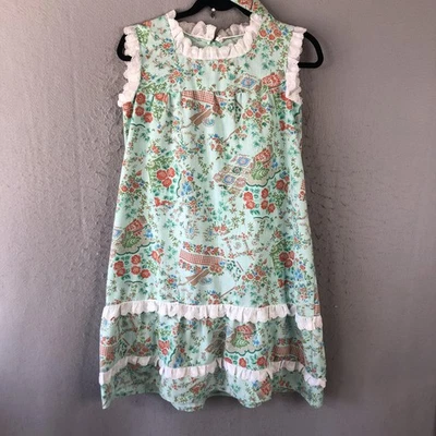 Vintage Handmade Dress Womens Medium Floral Sleeveless Cottagecore Ruffle 70s - Image 1 of 4