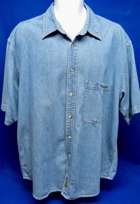 Camisa para hombre Timberland Weathergear algodón lavado a la piedra azul denim SS talla grande Foto 1 de 4