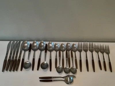 Vtg Interpur Canoe Flatware Lot Of 26 Stainless Steel Scroll Design MCM  - Image 1 of 4