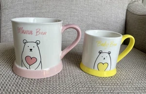 Par de tazas de porcelana de nuez moscada mamá oso y bebé oso blanco y rosa - Imagen 1 de 6