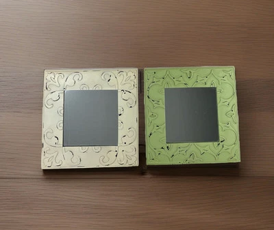 Wall Mirrors Distressed Shabby Chic 8 3/4” Ocean Green Antique White Set Of 2 - Image 1 of 4
