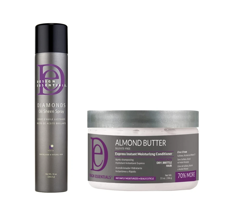 Acondicionador Design Essentials Diamonds Oil Sheen Spray 10 oz y mantequilla de almendras 11 oz Foto 1 de 1