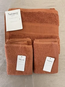Nutmeg Super Soft Burnt Orange Cotton Hand Towel And 2 Matching Face Cloths - Picture 1 of 4