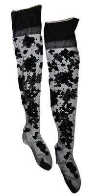 Medias Hanes Sheer Extravagance Negras Raras De Colección con Apliques Florales Talla M Foto 1 de 4