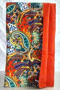 Indian Handmade Cotton Kantha Blanket Quilt Throw-Twin-Bed-Cover Gudari 