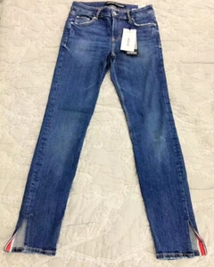 Zara Power Stretch Super Skinny Mid Rise Blue Jeans With Slit On Hems UK 10 BNWT - Picture 1 of 12