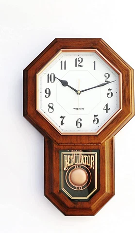 Classic Antique Mini Pendulum Wall Clock, Wood Simulated Vintage Bronze Texture Cover