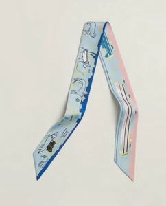 Nuevo Hermès Perro Les Chiens Parisiens Twilly Bleu Ciel / Jaune / Rosa Rosa - Imagen 1 de 5