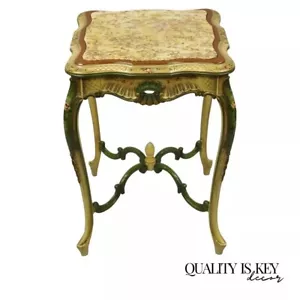 Vintage Italian Venetian French Louis XV Style Painted Marble Top Lamp Table - Picture 1 of 12
