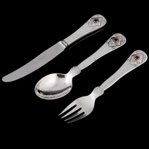 Georg Jensen Jubilee 75 Silver Children's Set with Carnelian - Picture 1 of 3