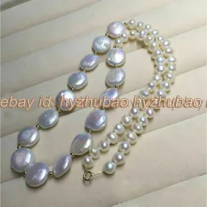 Collar nudo perlas barrocas y perlas blancas naturales de 16-28" 7-8 mm para monedas de 12 mm - Imagen 1 de 3