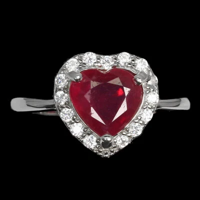 925 Sterling Silver Ring Christmas Heart Ruby 8mm Gemstone Jewelry - Image 1 of 4