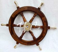 Maritime Nautical Beach Ship Wheel 18" Wooden Steering Boat Brass Spoke Captains