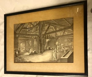 Antica “Stampa Gaffer” Vetro Cornice Stampa Antica 12”x16” Misura Cornice - Foto 1 di 5