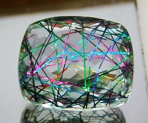 99,85 ct natürlicher Rutilquarz Größe Kissenschliff zertifiziert loser Edelstein - Bild 1 von 6