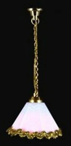 Hanging Ceiling Light With A White Shade & Gold Trim Dolls House 1:12 Scale 5051 - Picture 1 of 7