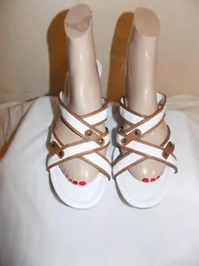 Cole HaanBrown And White Leather Strappy Slides Sandals Size 10 B - Picture 1 of 4