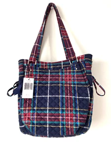 NWT VERA BRADLEY GLENNA SATCHEL QUILTED NAVY BLUE RED GREEN TARTAN PLAID BAG - Picture 1 of 16