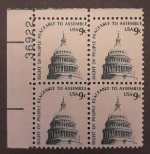 1975 US Stamps Scott #1591 -9c plate block 0f 4 Dome of Capitol MNH - Picture 1 of 2