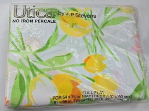 Vintage Utica JP Stevens Tulip Floral NIP New Flat Sheet Double Full Percale - Picture 1 of 4