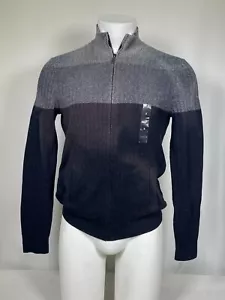Alfani Navy Color Block Knit Long Sleeve Zip Up Sweater Men's SMALL NWT - Picture 1 of 11