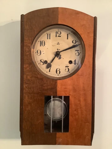 Antique Trademark Circa Early 1900's Wall Clock Wind Up Working Cover