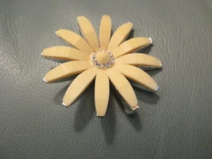 Signed Louis C Mark Brooch Pin 1940s Faceted Yellow Flower & Clear Rhinestones - Picture 1 of 12