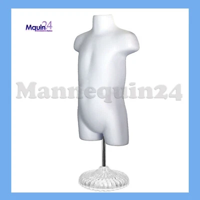 DISPLAYTOWN Toddler Mannequin Torso w/ Stand + Hanger - White Hollow Back Kids Dress Form