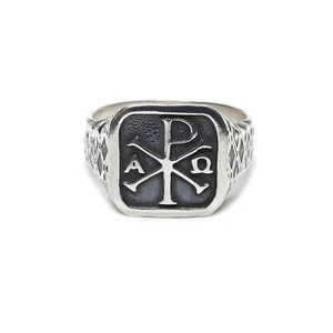 Sterling Silber Herrenring Chi Rho Christus Monogramm 925 Orthodox Handgefertigt - Bild 1 von 6