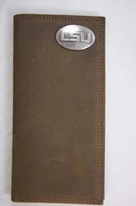 ZEP-PRO NCAA LSU Tigers Crazy Horse Leather LONG Roper WALLET Tin Gift Box - Picture 1 of 12