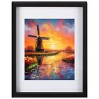Stunning Dutch Windmill, Oil Painting Style  A4 Print. Free Postage