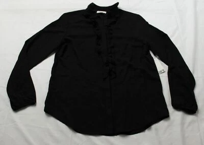 Blusa Bar III para mujer cuello en V manga larga con volantes DM9 negra lisa pequeña nueva con etiquetas Foto 1 de 3