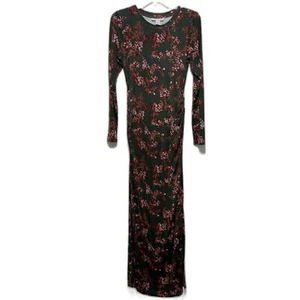 Motherhood Maternity Maxi Dress sz Medium Green Red Floral Long Sleeve Stretch - Picture 1 of 9