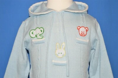 Винтажный 80-х SEARS СВЕТЛО-ГОЛУБОЙ ЖИВОТНЫХ АКРИЛОВЫЙ С КАПЮШОНОМ ЗАДНЕЙ МОЛНИИ КУРТКА 18 МЕСЯЦЕВ - Изображение 1 из 4