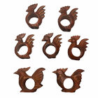 Napkin Ring 2 Rooster 5 Hen Country Rustic Wood Carved Brown Table Setting Decor
