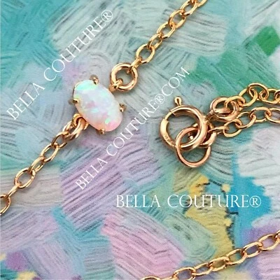 $450NEW 14K YELLOW GOLD WHITE OPAL DAINTY VICTORIAN CHAIN CHARM PENDANT BRACELET - Image 1 of 4