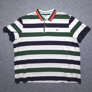 Lacoste Polo Shirt Mens 2XL Navy Green White Striped Regular Fit Cotton Peru - Picture 1 of 12