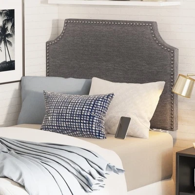 Twin Upholstered Headboard Wall Mount with Nailhead Trim USB Charging Port - Image 1 of 4