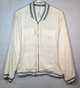 Bomber Laila & Savannah 100% seta donna avorio giacca leggera taglia large - Foto 1 di 12