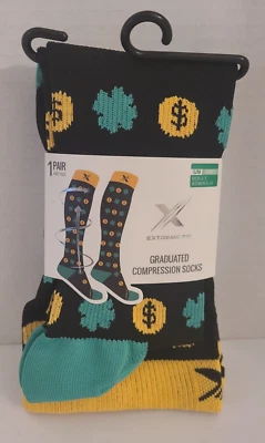Extreme Fit Graduated Compression Knee High Socks S/M Unisex Four Leaf & Coins - Image 1 of 4